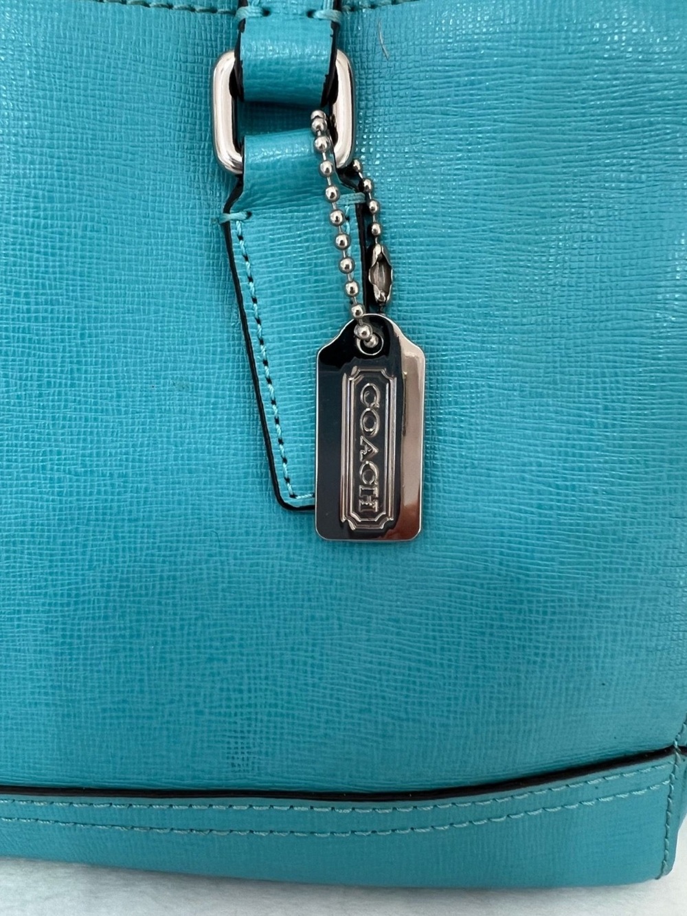 Coach Turquoise Leather Satchel with Silver Hardware - Picture 2 of 7